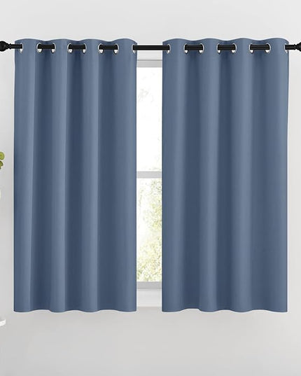 NICETOWN Bedroom Blackout Curtains and Drapes 54" L - Window Treatment Thermal Insulated Solid Grommet Blackout Draperies for Home Office (Stone Blue, 2 Panels=92" Wide)