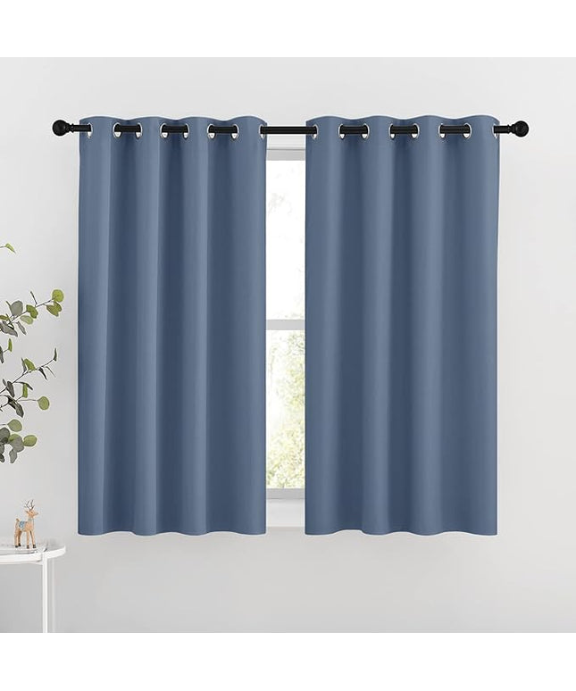 NICETOWN Bedroom Blackout Curtains and Drapes 54" L - Window Treatment Thermal Insulated Solid Grommet Blackout Draperies for Home Office (Stone Blue, 2 Panels=92" Wide)