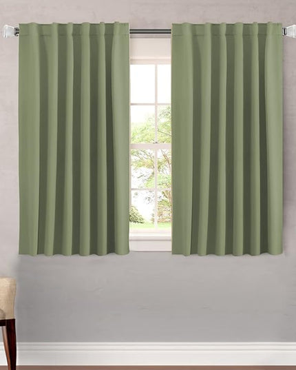 H.VERSAILTEX Blackout Curtains for Living Room Thermal Insulated Window Treatment Panels Room Darkening Blackout Drapes Back Tab/Rod Pocket Bedroom Draperies, 52 x 45 Inch, Sage, 2 Panels