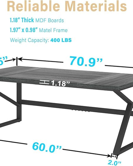 HSH Extra Long Computer Desk, Industrial Metal Wood Home Office Desk, Large PC Laptop Table for 2 Person Executive Writing Work Study Gaming, Bedroom Living Room Dual Monitor Desk, Dark Gray, 70 Inch