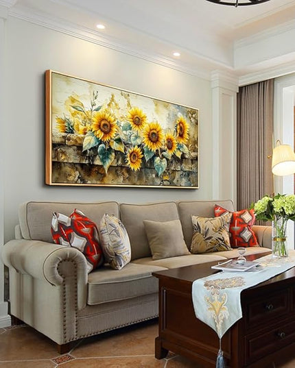 ERQINHUA Large Canvas Wall Decor For Living Room Dining Room Mural Vintage Yellow Sunflower Painting Print Artwork For Farmhouse Kitchen Bedroom Corridor Home Decor Aesthetics Wood Frame 30x60 In