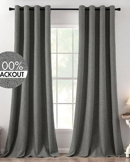 MIULEE Linen Texture Curtains for Bedroom Solid 100% Blackout Thermal Insulated Dark Grey Curtains Grommet Room Darkening Curtains/Draperies Luxury Decor for Living Room Nursery 52x120 Inch (2 Panels)