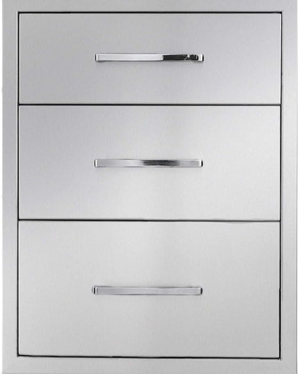 Outdoor Kitchen Drawers Stainless Steel 3-Drawer BBQ Drawer 18" W x 21" H x 23" D Enclosed Built-in Drawer Flush Mount for Outdoor Kitchens & BBQ Islands