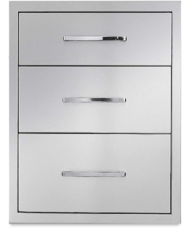 Outdoor Kitchen Drawers Stainless Steel 3-Drawer BBQ Drawer 18" W x 21" H x 23" D Enclosed Built-in Drawer Flush Mount for Outdoor Kitchens & BBQ Islands