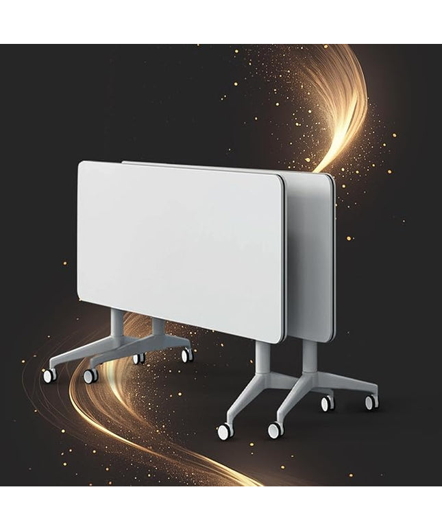 Conference Table, Folding Conference Room Tables, Modern Flip Top Seminar Training Meeting Table with Wheels, Modular Foldable Conference Tables for Home Office Classr (White 2 Pack, 55.1inch)