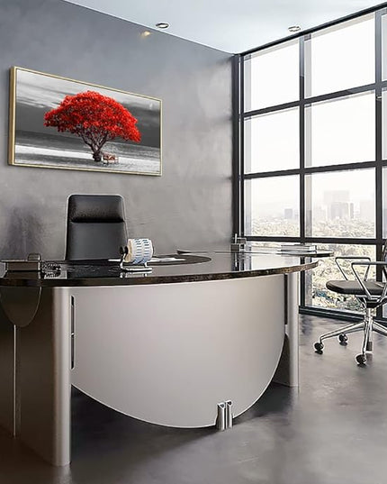 Framed Canvas Wall Art For Living Room Large Size Wall Decor For Bedroom Black White With Beach Wall Painting Moon Red Trees Canvas Pictures Artwork Boho Home Decorations Natural Wood Framed 24" X 48"