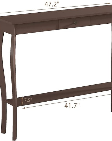 ChooChoo 47 Inch Narrow Console Table with Drawer, Chic Accent Sofa Entryway Table with Shelves for Entryway, Living Room, Hallway, Espresso