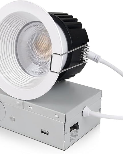3 Inch 5CCT Anti-Glare LED Recessed Lights with Junction Box, 2700K/3000K/3500K/4000K/5000K Selectable, 12W 1260LM CRI90+, Dimmable Canless Waterproof Downlight, ETL & FCC（White, 1 Pack）