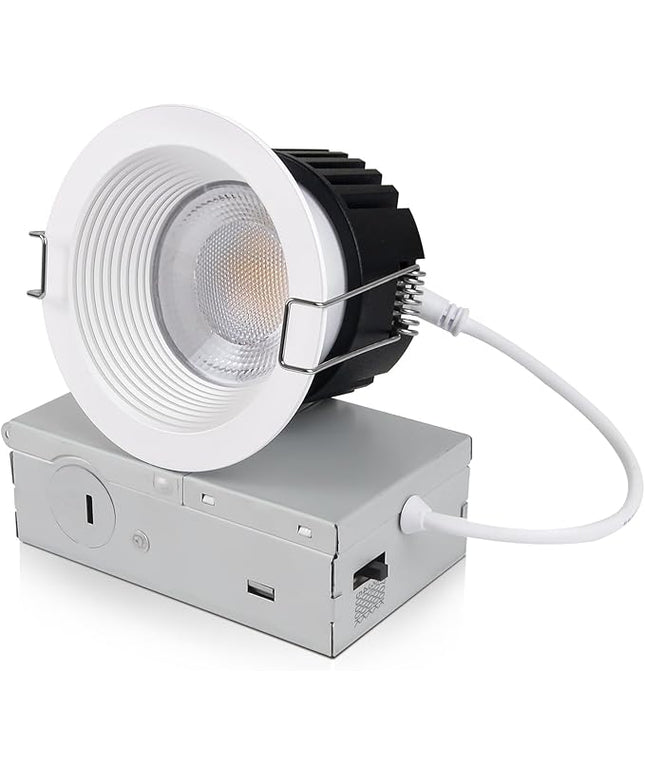 3 Inch 5CCT Anti-Glare LED Recessed Lights with Junction Box, 2700K/3000K/3500K/4000K/5000K Selectable, 12W 1260LM CRI90+, Dimmable Canless Waterproof Downlight, ETL & FCC（White, 1 Pack）