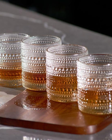 LEMONSODA Hobnail Drinking Glasses Set of 4 – Vintage Clear Lowball Glass Cups 10oz – Textured Barware Aesthetic Retro Glassware Tumblers for Water, Cocktails, Whiskey, Juice (Lowball 10oz, Set of 4)