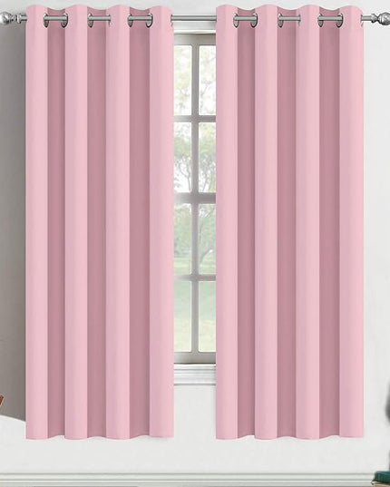 Yakamok Blackout Curtains Room Darkening Thermal Insulated Window Panels,Solid Grommet Top Drapes for Bedroom(52x63 Inch, Pink, 2 Panels)