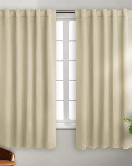 BGment Beige Room Darkening Curtains 63 inch Length - Rod Pocket and Back Tab Thermal Insulated Curtains for Bedroom/Living Room, 2 Panels Set, 42 x 63 Inch