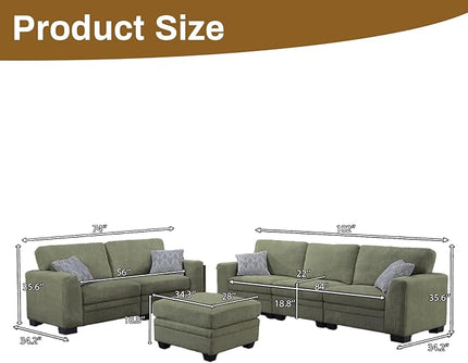 Legend Vansen Oversized Modular Sectional Sofa,6 Seat U Shaped Couch with Ottoman,Corduroy Sofa with Deep Seat,Convertible Large Sectional Couches for Living Room (Olive, L2+3)