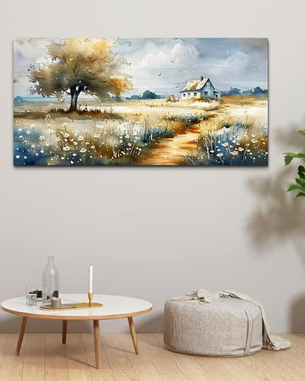 FUHAIHUA Canvas Wall Art For Living Room Large Wall Decor For Bedroom Modern Office Decorations Pastoral Pictures Scenery Watercolour Wall Paintings Artwork Farmhouse Home Decor Mural 24x48 In