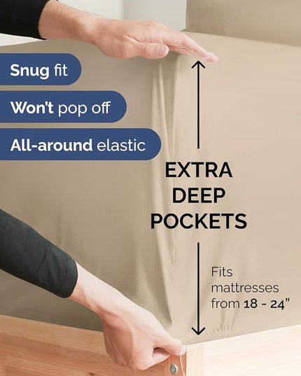 Extra Deep Cal King Sheet Set - 6 Piece Breathable & Cooling Sheets - Hotel Luxury Bed Sheets Set - Easy & Secure Fit - Soft, Wrinkle Free & Comfy Sheets Set - Cream Sheet Set with Extra Deep Pockets