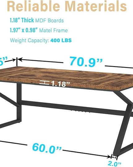 HSH Large Rustic Brown Computer Desk, 70 Inch Home Office Metal Wood Desk for 2 Person, Farmhouse Extra Long Writing Study Gaming Table, Bedroom Living Room PC Laptop Dual Monitor Desk