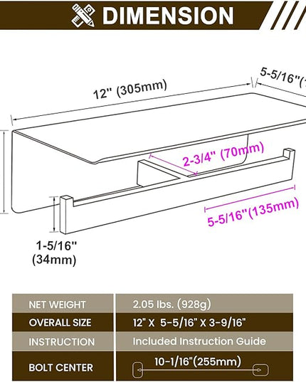 Suyar Toilet Paper Holder Brushed Gold, SUS 304 Stainless Steel Bathroom Double Toilet Paper Roll Holder with Shelf, Wall Mounted