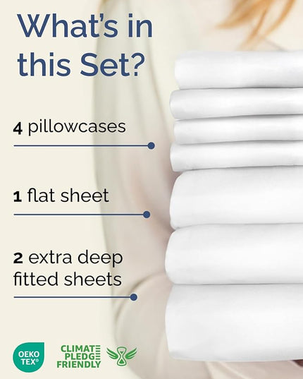 Extra Deep Split King Sheet Set - 7 Piece Breathable & Cooling Sheets - Hotel Luxury Bed Sheets Set - Easy & Secure Fit - Soft, Wrinkle Free & Comfy Sheets Set - White Sheet Set w/Extra Deep Pockets