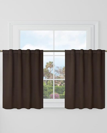 BGment Short Blackout Curtains 30 Inch Length for Small Windows - 34 x 30 inch Curtains Rod Pocket and Back Tab Thermal Insulated Room Darkening Curtains for Kitchen/Cafe Room, 2 Panels, Brown
