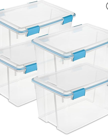 Sterilite 4-Pack Gasket Box, Weather-Resistant Storage Bins with Latching Lids, 54 Quart - Heavy-Duty Organizing Containers for Closet, Bathroom, and Office