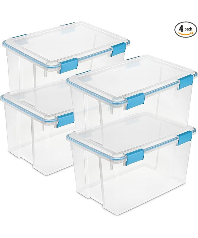 Sterilite 4-Pack Gasket Box, Weather-Resistant Storage Bins with Latching Lids, 54 Quart - Heavy-Duty Organizing Containers for Closet, Bathroom, and Office