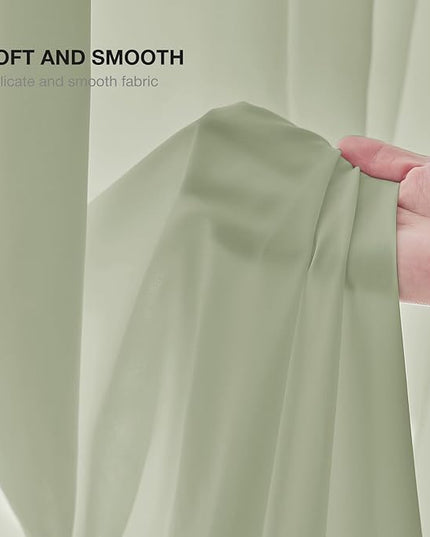 Anmao Non-See-Through Sage Green Privacy Semi Sheer Curtains for Living Room 92 Inch Length 2 Panels Set, Light Filtering That Let Light in Rod Pocket Window Drapes for Bedroom, 52W x 92L, Sage