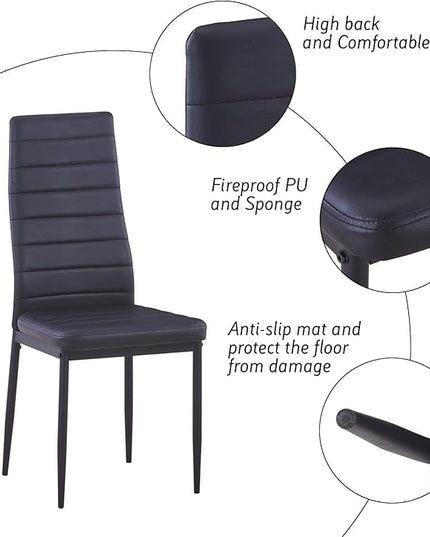 5 Piece Dining Table Table Set, Tempered Glass Dining Table Set for 4 Kitchen Table Set with 4 Upholstered High-Back Chairs for Kitchen Dining Room (Black Table with Black Chair)