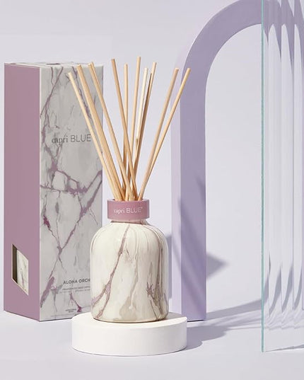 Capri Blue Modern Marble Reed Diffuser Set - Includes Reed Diffuser Sticks, Scented Oil & Glass Bottle - Luxury Scents for Bedroom Decor & Bathroom Air Freshener - Aloha Orchid (5.7 fl oz)