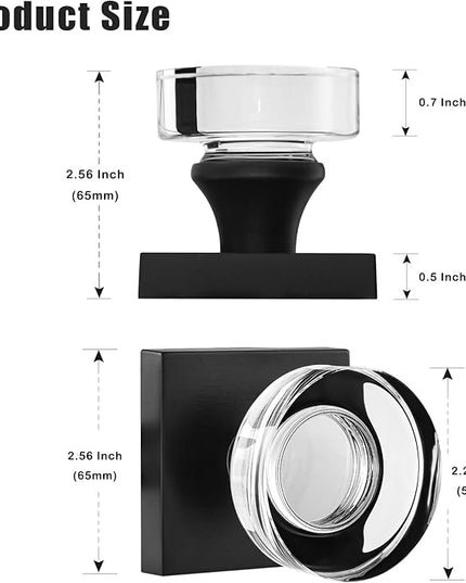 4 Pack Glass Dummy Door Knobs Interior, Crystal Dummy Door Knob Interior for Closet, Black Dummy Door Handles for Bifold, Matte Black