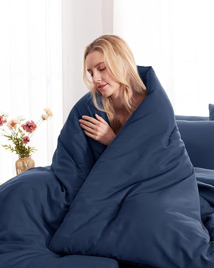 CozyLux Twin Comforter Set Navy Blue, 5 Pieces Bed in a Bag Twin Comforter Set with Sheets, All Season Bed Sets with Down Alternative Comforter, Fitted Sheet, Flat Sheet, Pillow Sham and Pillowcase