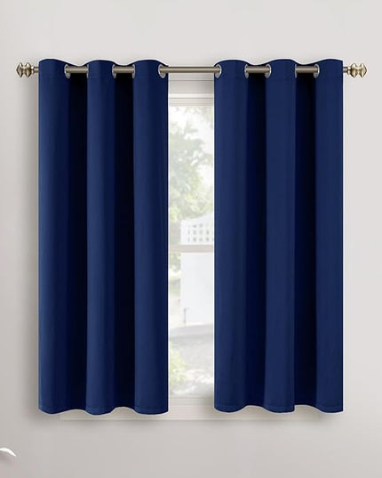YoungsTex Short Blackout Curtains 45 Inch Length for Kitchen Bathroom Window - Thermal Insulated Drapes with Grommet Privacy for Cafe Small Window, 2 Panels, 34 x 45 Inch, Navy Blue