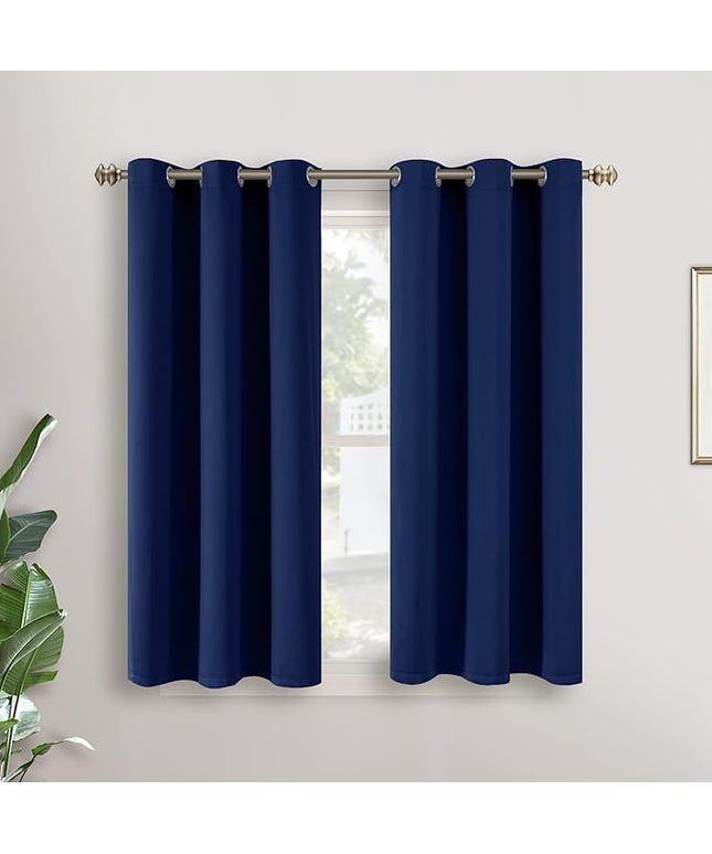 YoungsTex Short Blackout Curtains 45 Inch Length for Kitchen Bathroom Window - Thermal Insulated Drapes with Grommet Privacy for Cafe Small Window, 2 Panels, 34 x 45 Inch, Navy Blue
