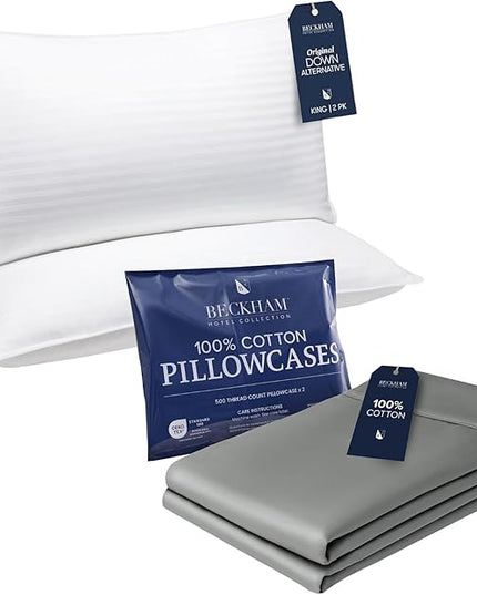 Beckham Hotel Collection Bed Pillows with Cotton Pillowcases King Size Sets of 2, Soft Down Alternative Pillows for Sleeping, Open End Cases for Easy Changing, Dark Gray