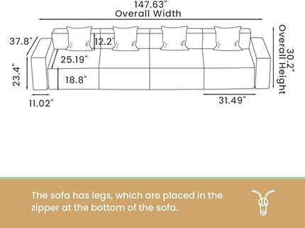 POVISON 147" Modular Sectional Sofa for Living Room Modern Large Sectional Couches Velvet Oversized Deep Seat Corner Sofa Set 4 Seats Big Comfy Cloud Couch for House Office