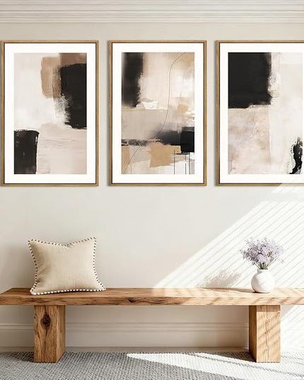 ANHUIB Neutral Abstract Wall Art Beige Modern Wall Decor 16x24 Inch Minimalist Black Paintings Set of 3 for Living Room Bedroom Dining Room