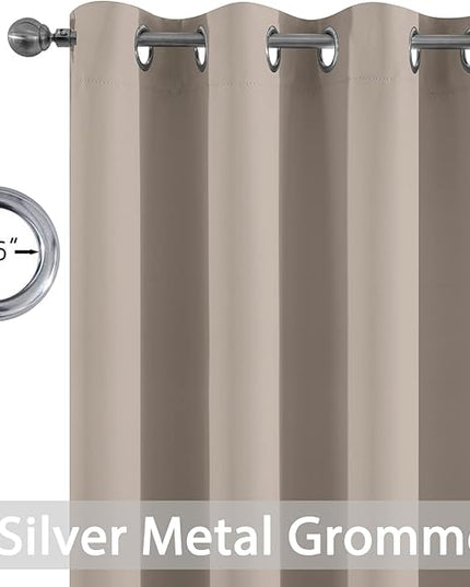 Yakamok Room Darkening Blackout Curtains Thermal Insulated Grommet Curtain Panels for Bedroom, 52W x 84L, Natural, 2 Panels