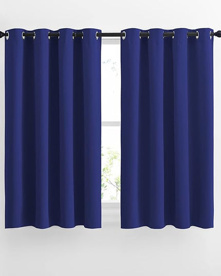 NICETOWN Blackout Curtain Panels Grommet - All Season Eyelet Top Blackout Draperies for Bedroom/Living Room/Glass Door, Navy Blue, 1 Pair of 52 x 45 inches