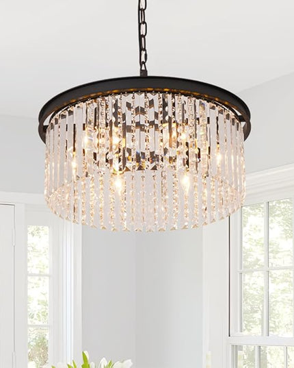 Modern Luxury Black Crystal Chandelier, 20" Small Pendant Light for Entryway, Dining Room, Foyer, Kitchen, Hallway