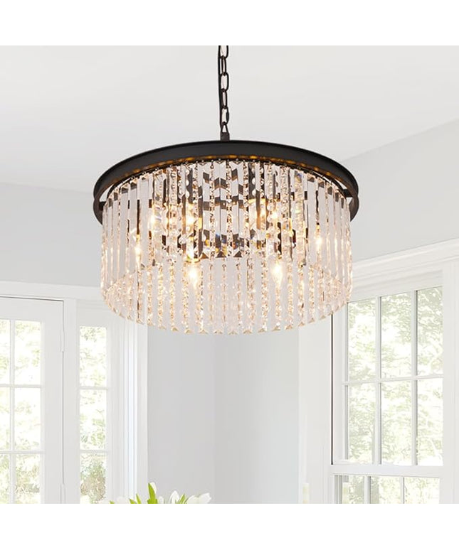 Modern Luxury Black Crystal Chandelier, 20" Small Pendant Light for Entryway, Dining Room, Foyer, Kitchen, Hallway