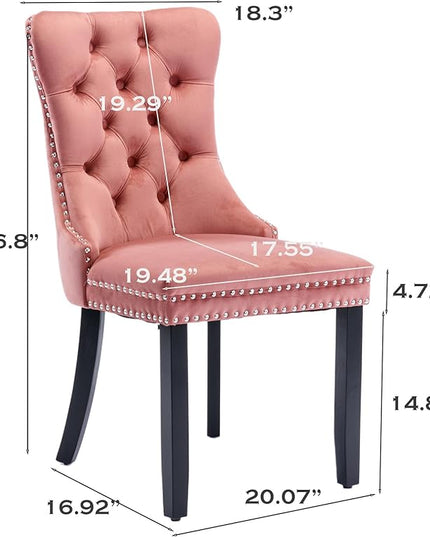 SoarFlash Velvet Dining Chairs Set of 4, Tall Back Side Chair, Modern Upholstered High-end Tufted Side Chair with Button Back Ring, Solid Wood Legs (Pink)