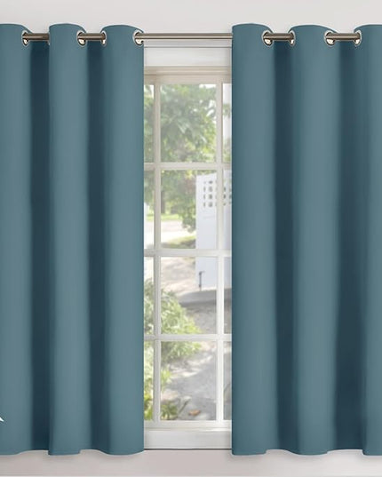 YoungsTex Short Blackout Curtains for Bedroom Thermal Insulated with Grommet Top Room Darkening Window Curtains for Living Room, 2 Panels, Stone Blue, 42 x 45 Inch