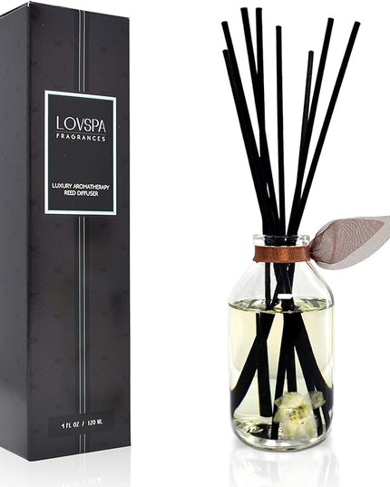 LOVSPA Reed Diffuser Set, Baltic Amber Scented Oil Diffuser with Sticks, Home Fragrance Accessories for Bathroom Shelf Decor, Aroma Diffusers for Home or Office Fall Decor, USA Made
