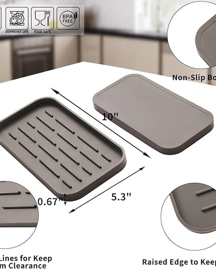 Silicone Kitchen Sink Organizer Tray for Multiple Usage,Eco-Friendly Sponges Holder for Kitchen Bathroom Counter or Sink,Dish Soap Dispenser,Scrubber,Bottle,Cup (Coffee, 10"×5.3")
