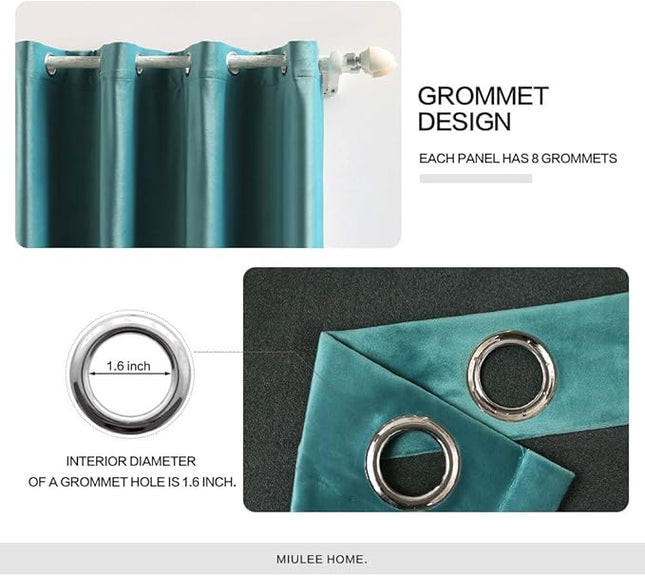 MIULEE 2 Panels Blackout Velvet Curtains Solid Soft Grommet Teal Curtains Thermal Insulated Soundproof Room Darkening Long Black Out Drapes/Panels for Living Room Bedroom 52 x 96 Inch Length