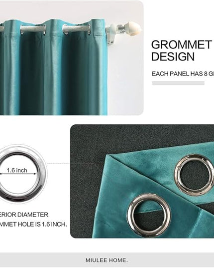 MIULEE 2 Panels Blackout Velvet Curtains Solid Soft Grommet Teal Curtain Thermal Insulated Soundproof Room Darkening Black Out Curtains/Drapes/Panels for Living Room Bedroom 52 x 108 Inch