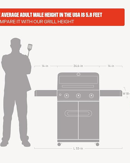Monument Grills 3+1 Outdoor Barbecue Stainless Steel Propane Gas Grill, 3 Burners & 1 Side Burner 48,000 BTU Patio Garden Grill with Knob Controls, Mesa305
