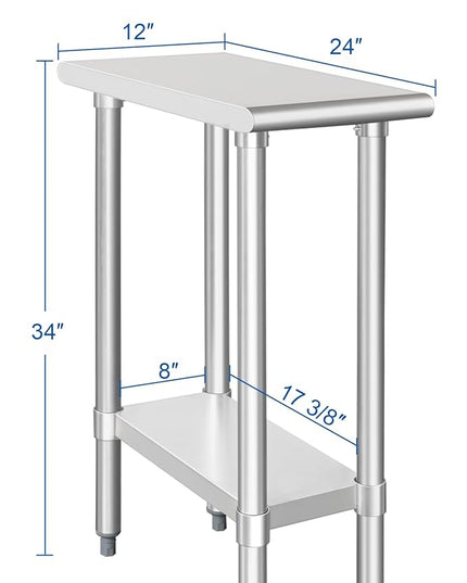 HARDURA Stainless Steel Table 24X12 Inches with Undershelf and Galvanized Legs NSF Heavy Duty Commercial Prep Work Table for Restaurant Kitchen Home and Hotel