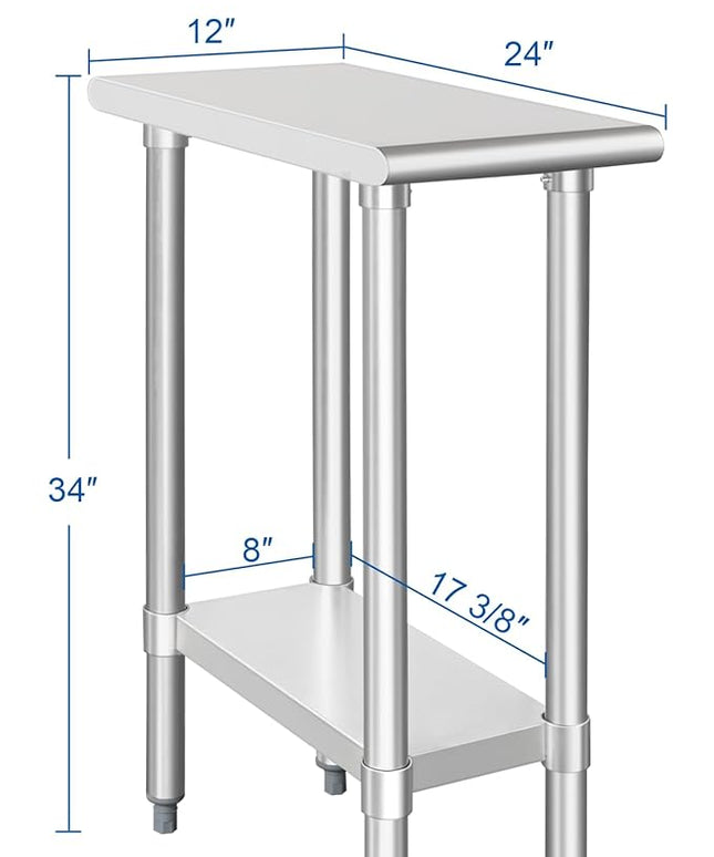 HARDURA Stainless Steel Table 24X12 Inches with Undershelf and Galvanized Legs NSF Heavy Duty Commercial Prep Work Table for Restaurant Kitchen Home and Hotel