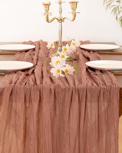 Socomi 3pcs Dusty Rose Christmas Cheesecloth Table Runner Boho Rustic Gauze 120 inch 10FT Cheese Cloth Runner for Wedding Party Baby Shower Birthday Home Decor Holiday Decorations