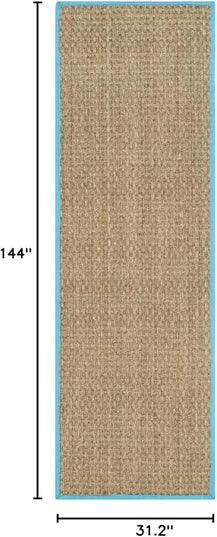SAFAVIEH Natural Fiber Collection Runner Rug - 2'6" x 12', Natural & Turquoise, Seagrass, Basketweave Pattern with Border (NF114S)